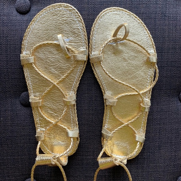 🩴2/$10👠3/$12 Handmade Gold Braided Leather Gladiator Sandals Toddler Sz 12 - Picture 4 of 7